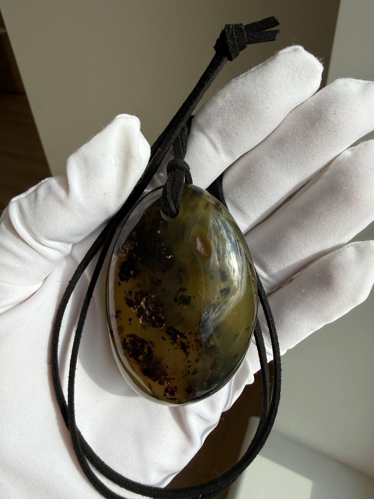 Large Green Baltic Amber Pendant, Olive and Honey, 43g