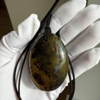 Large Green Baltic Amber Pendant, Olive and Honey, 43g
