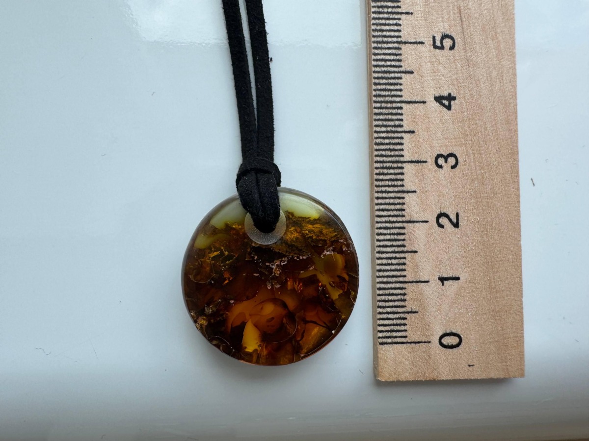 Baltic Amber Donut Pendant, Honey Cognac Circle, 5g