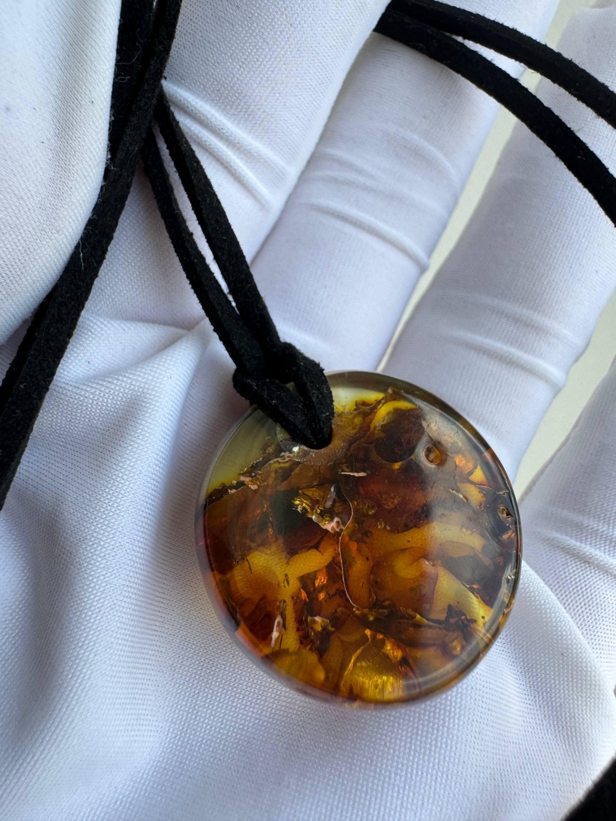 Baltic Amber Donut Pendant, Honey Cognac Circle, 5g