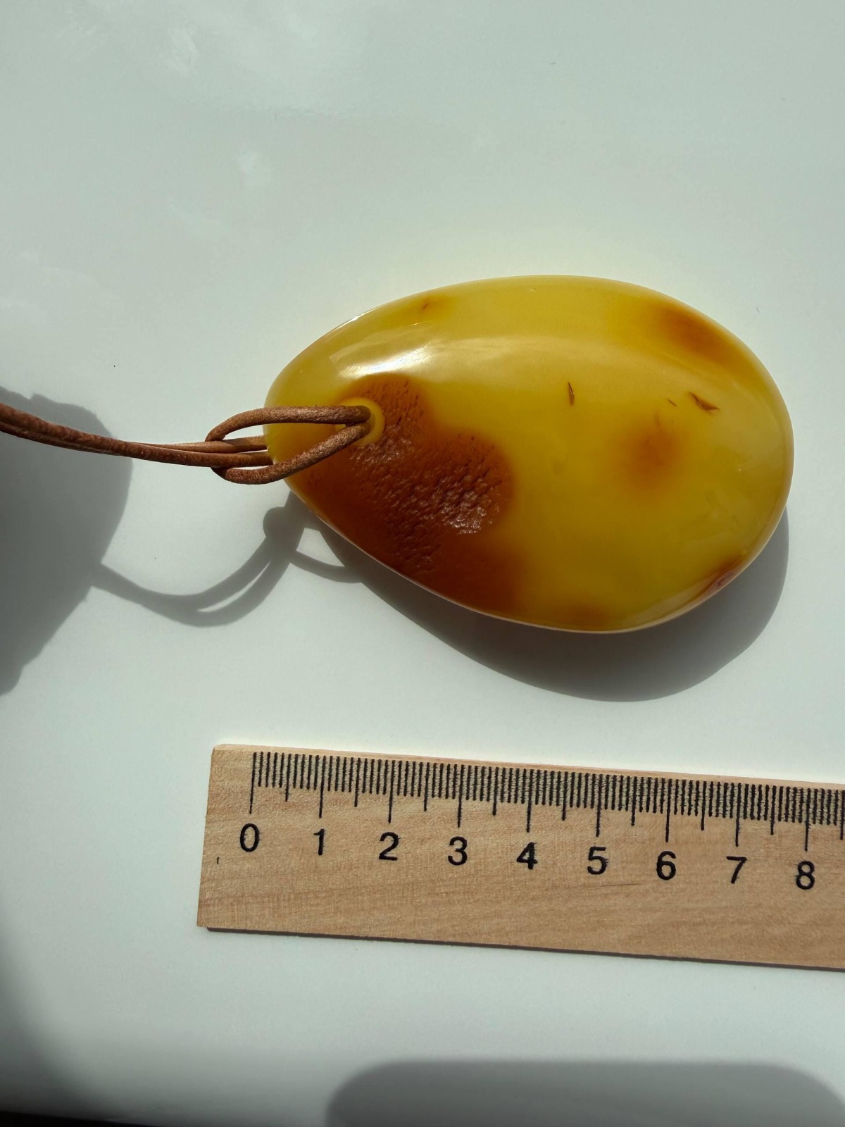 Large Egg Yolk Baltic Amber Pendant on Leather Cord, 41g