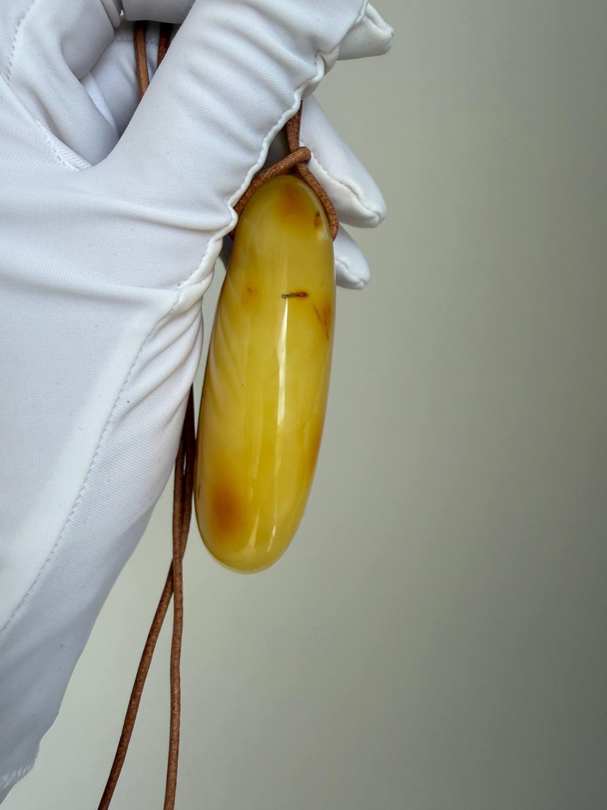 Large Egg Yolk Baltic Amber Pendant on Leather Cord, 41g