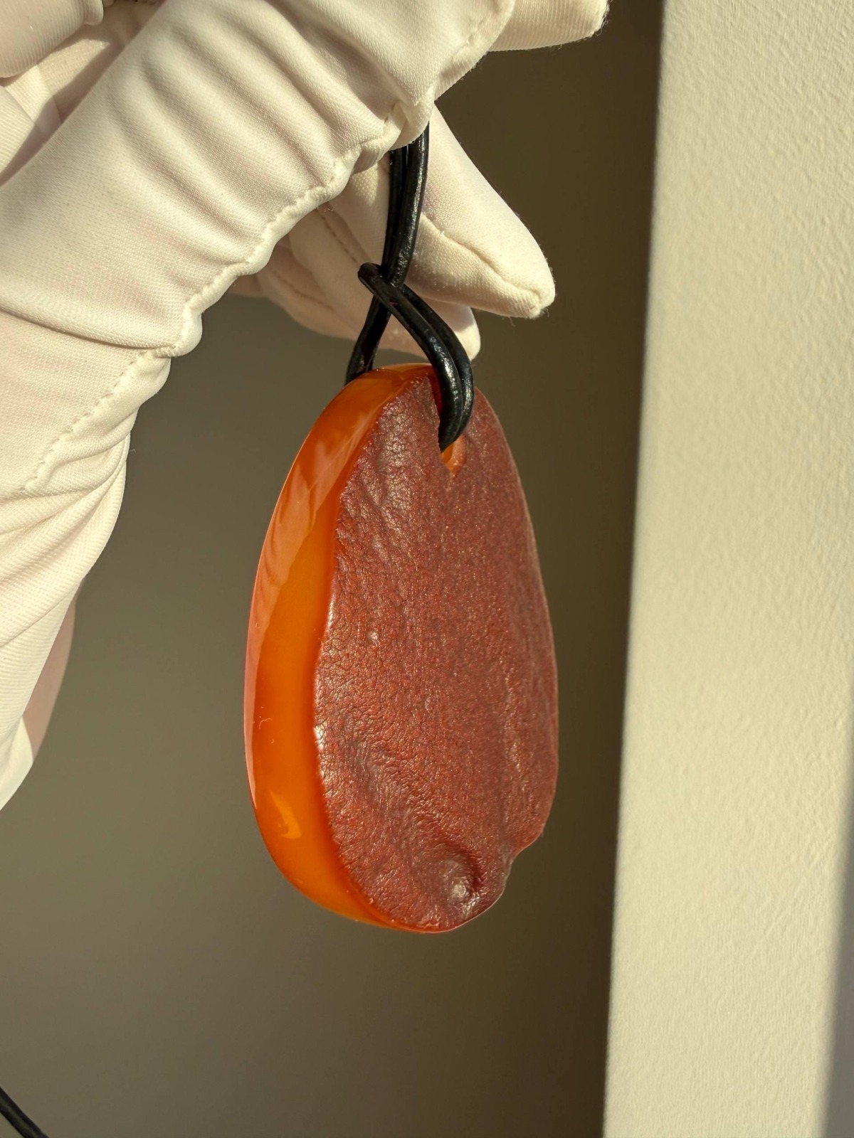 Large Cognac Baltic Amber Pendant, Raw and Polished, 23g