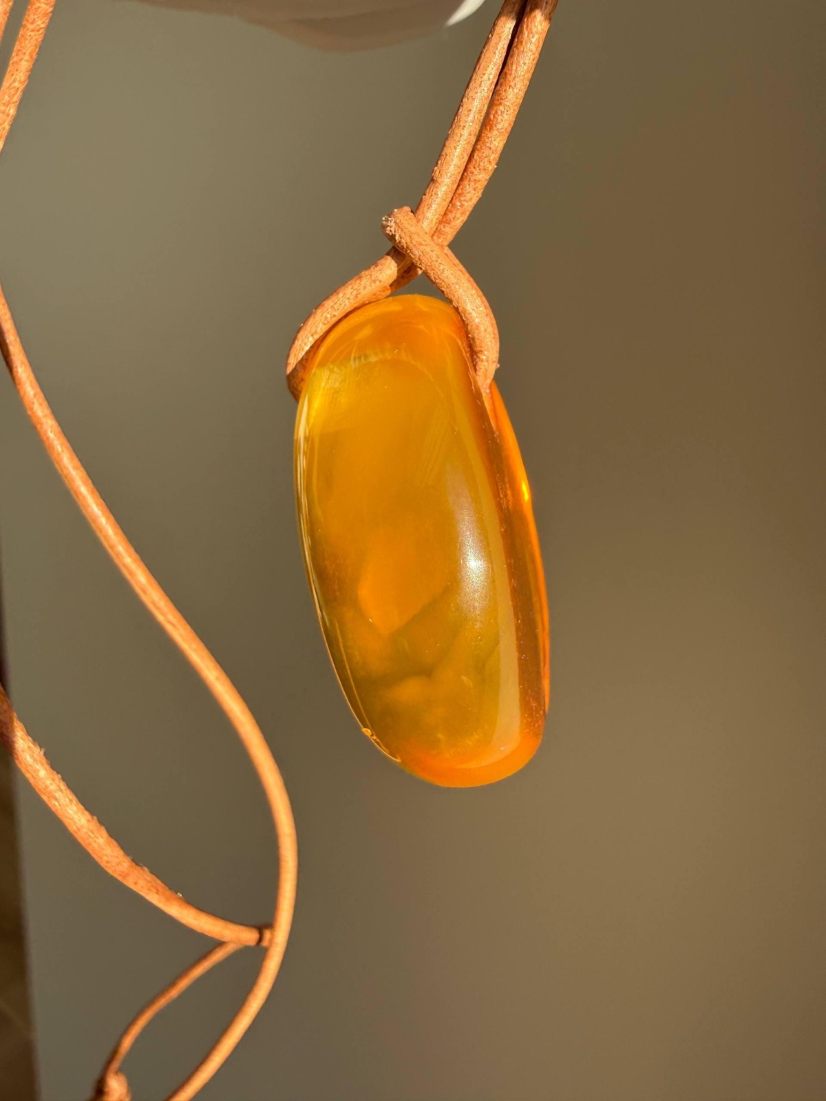 Honey Baltic Amber Teardrop Pendant on Leather Cord, 12g