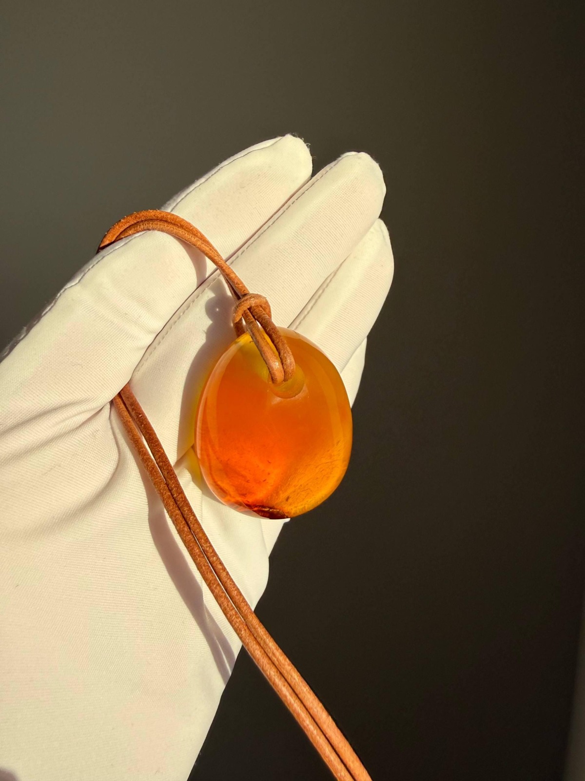 Honey Baltic Amber Teardrop Pendant on Leather Cord, 12g