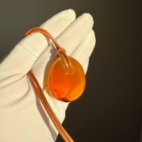 Honey Baltic Amber Teardrop Pendant on Leather Cord, 12g