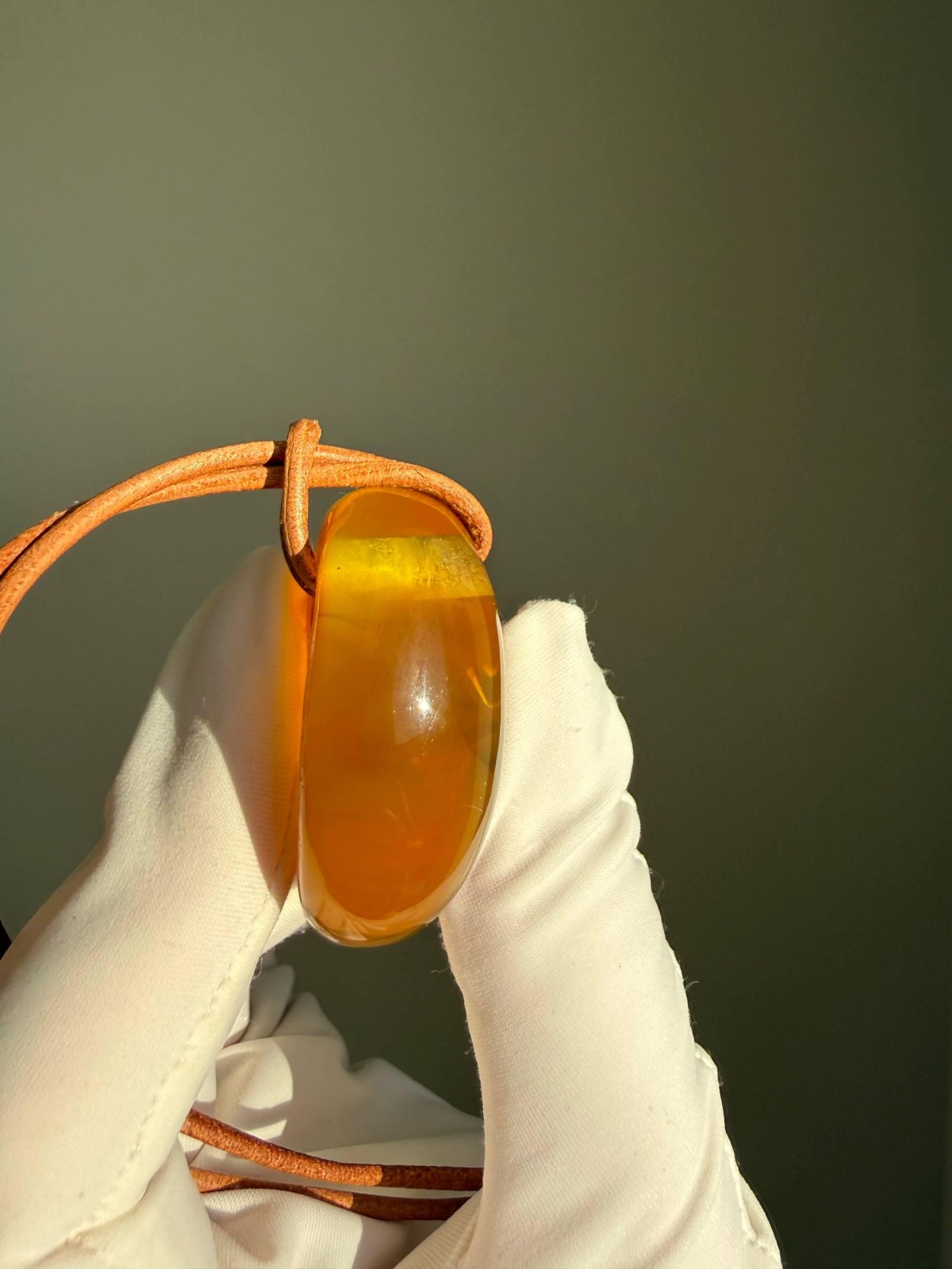 Honey Baltic Amber Teardrop Pendant on Leather Cord, 12g