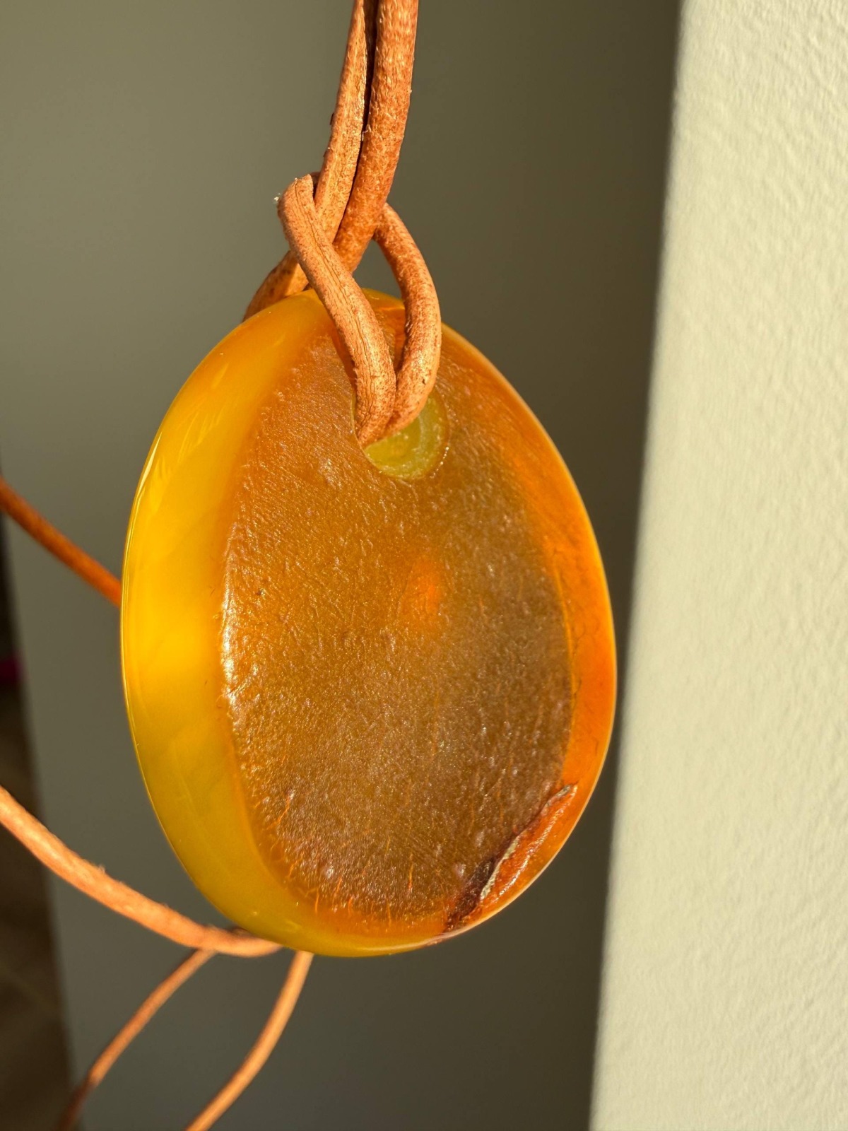 Honey Baltic Amber Teardrop Pendant on Leather Cord, 12g