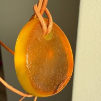 Honey Baltic Amber Teardrop Pendant on Leather Cord, 12g