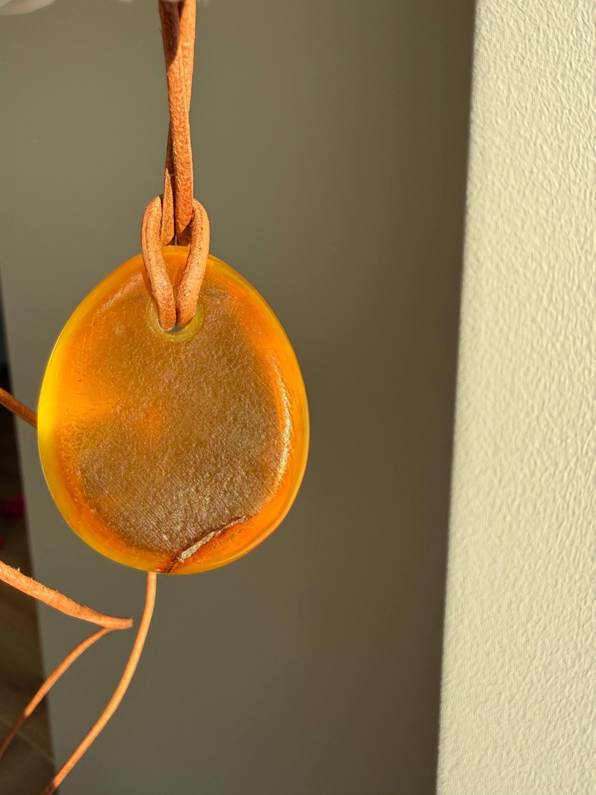 Honey Baltic Amber Teardrop Pendant on Leather Cord, 12g