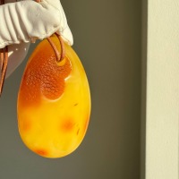 Large Egg Yolk Baltic Amber Pendant on Leather Cord, 41g