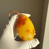 Large Egg Yolk Baltic Amber Pendant on Leather Cord, 41g