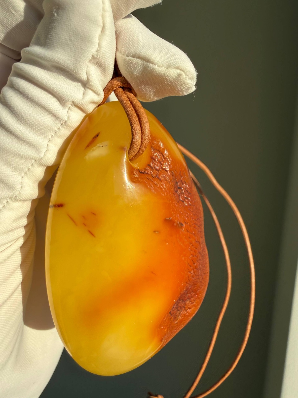 Large Egg Yolk Baltic Amber Pendant on Leather Cord, 41g