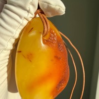 Large Egg Yolk Baltic Amber Pendant on Leather Cord, 41g