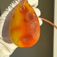 Large Egg Yolk Baltic Amber Pendant on Leather Cord, 41g