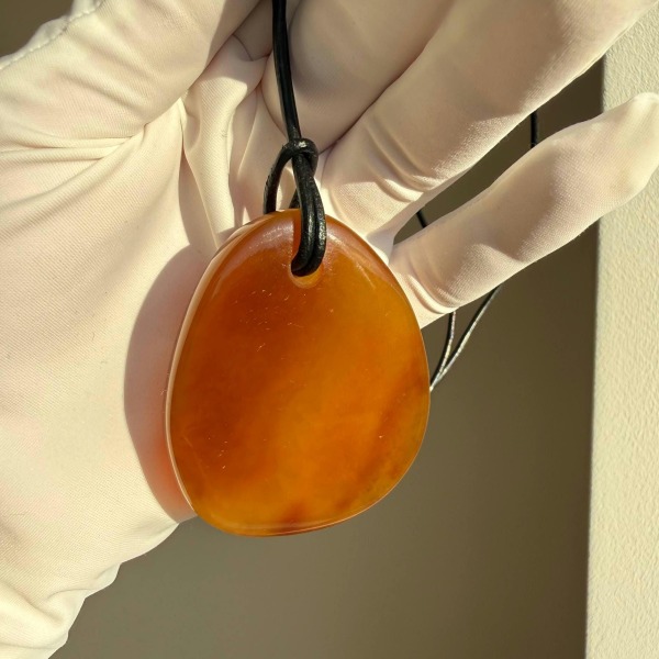 Large Cognac Baltic Amber Pendant, Raw and Polished, 23g