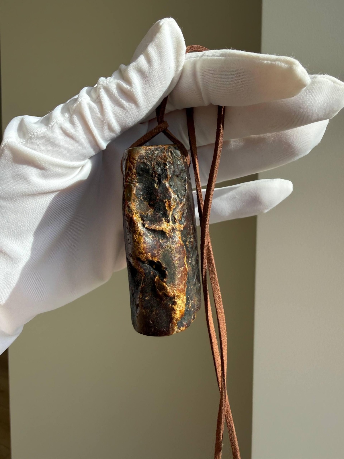 Extra Large Raw Baltic Amber Pendant on Leather Cord, 64g