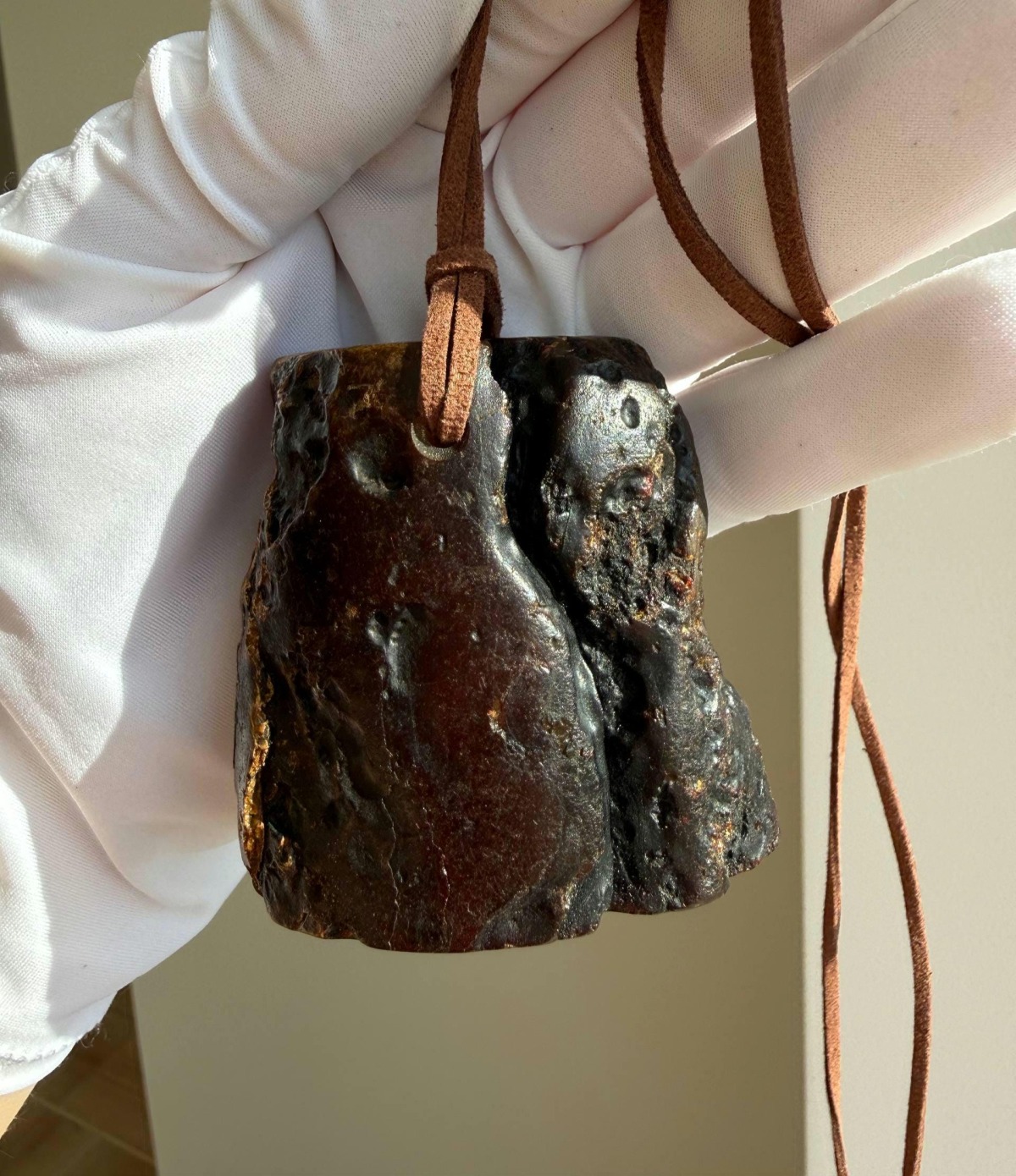 Extra Large Raw Baltic Amber Pendant on Leather Cord, 64g
