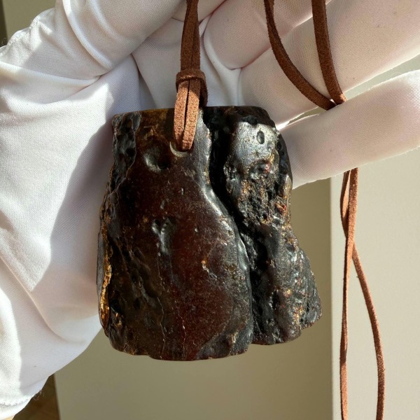Extra Large Raw Baltic Amber Pendant on Leather Cord, 64g