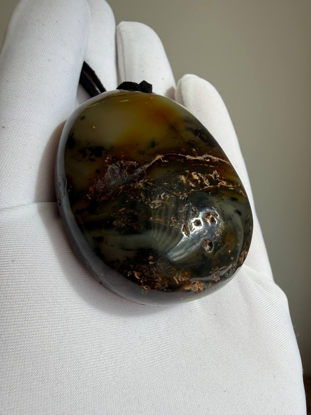 Large Honey Cognac Baltic Amber Pendant on Leather Cord, 34g