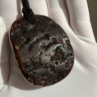Large Honey Cognac Baltic Amber Pendant on Leather Cord, 34g