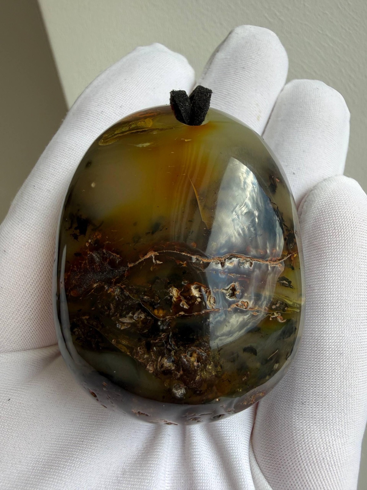 Large Honey Cognac Baltic Amber Pendant on Leather Cord, 34g