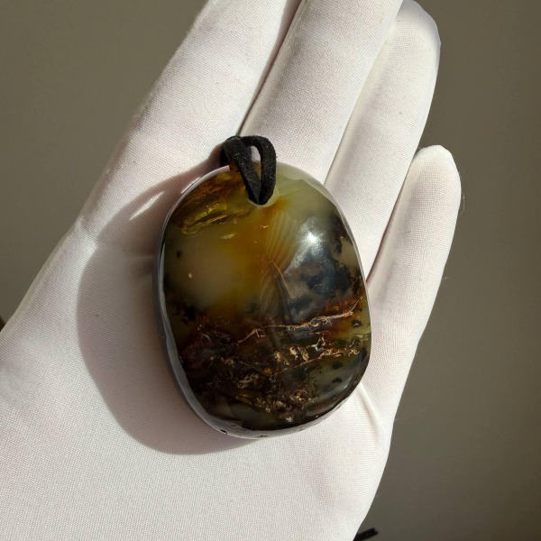 Large Honey Cognac Baltic Amber Pendant on Leather Cord, 34g