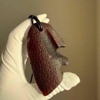 Bat-Shaped Raw Baltic Amber Pendant, Unpolished Cognac, 26g