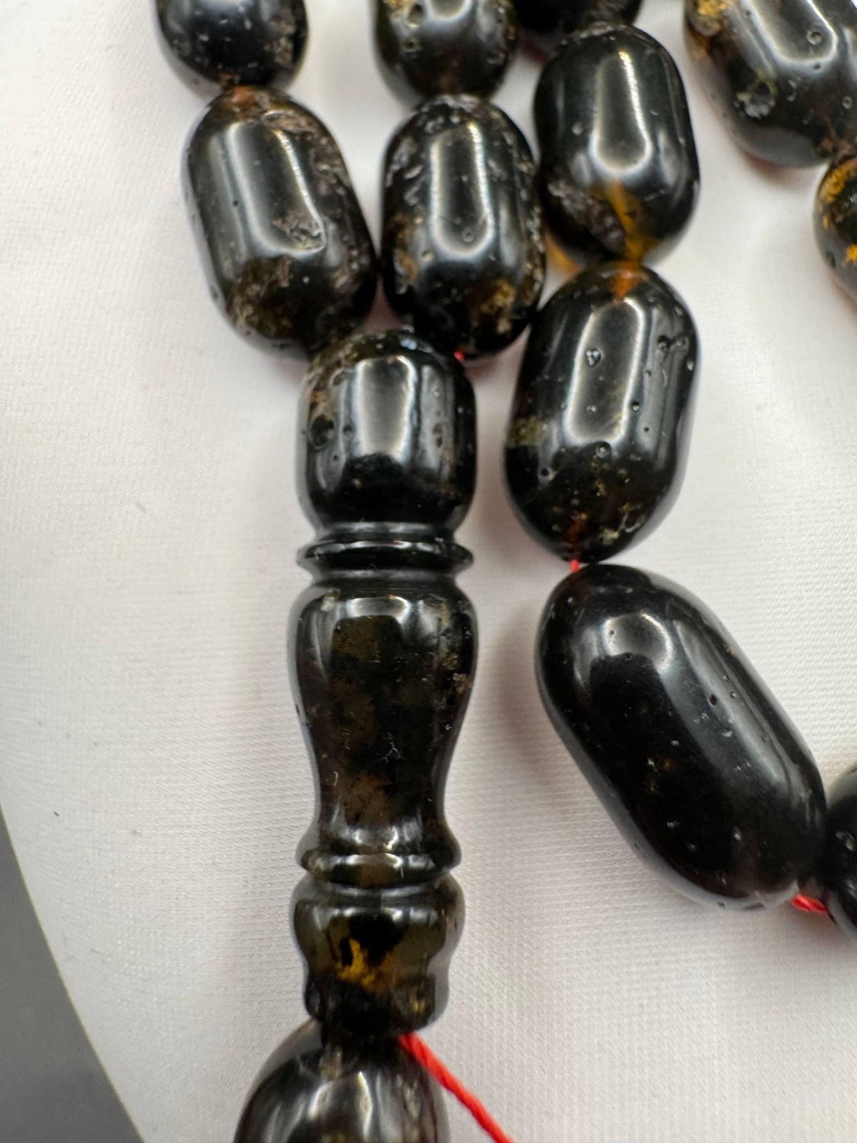 Dark Baltic Amber Misbaha, Polished Oval Prayer Beads
