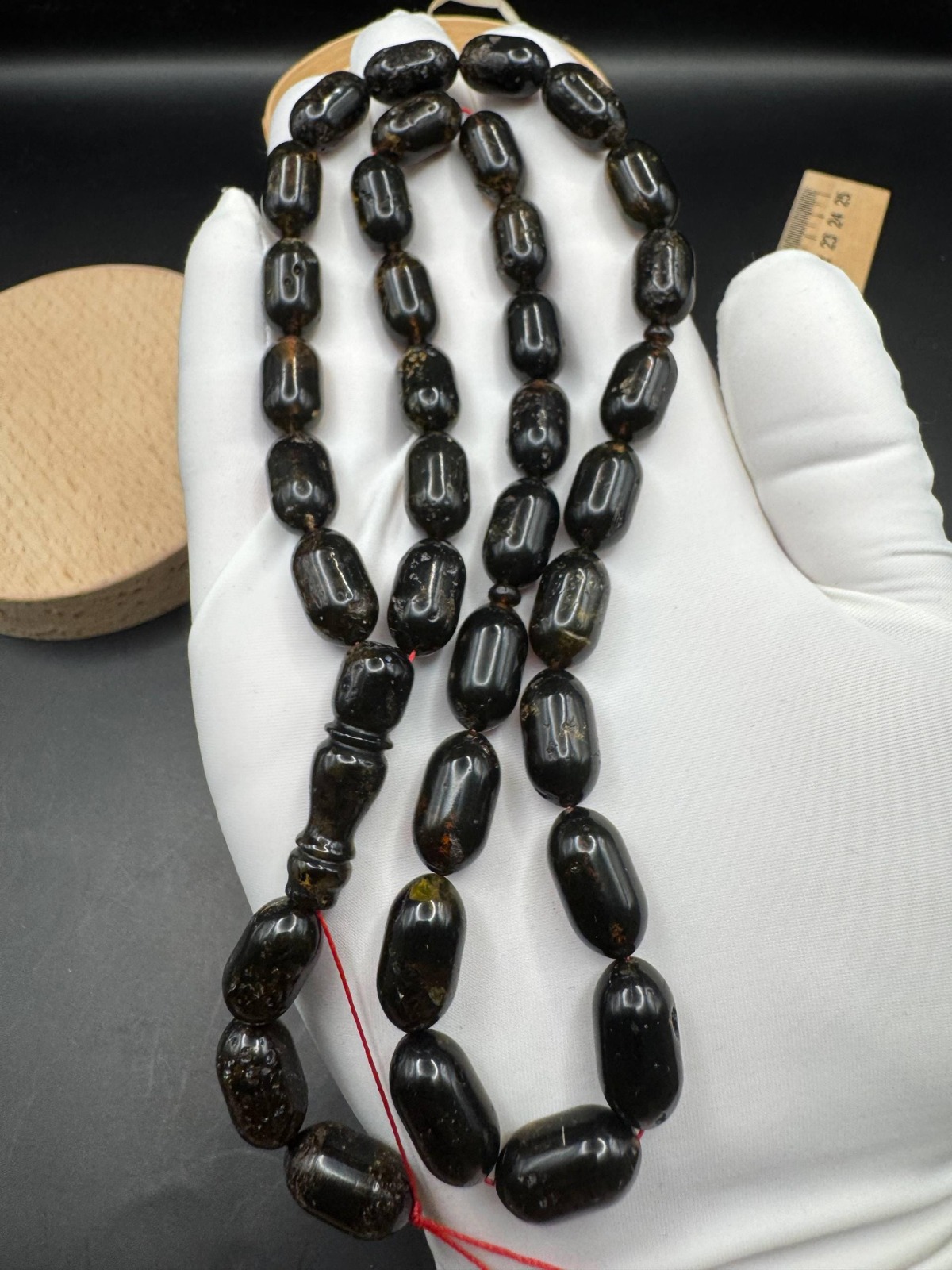 Dark Baltic Amber Misbaha, Polished Oval Prayer Beads
