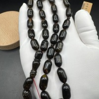Dark Baltic Amber Misbaha, Polished Oval Prayer Beads