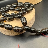 Dark Baltic Amber Misbaha, Polished Oval Prayer Beads