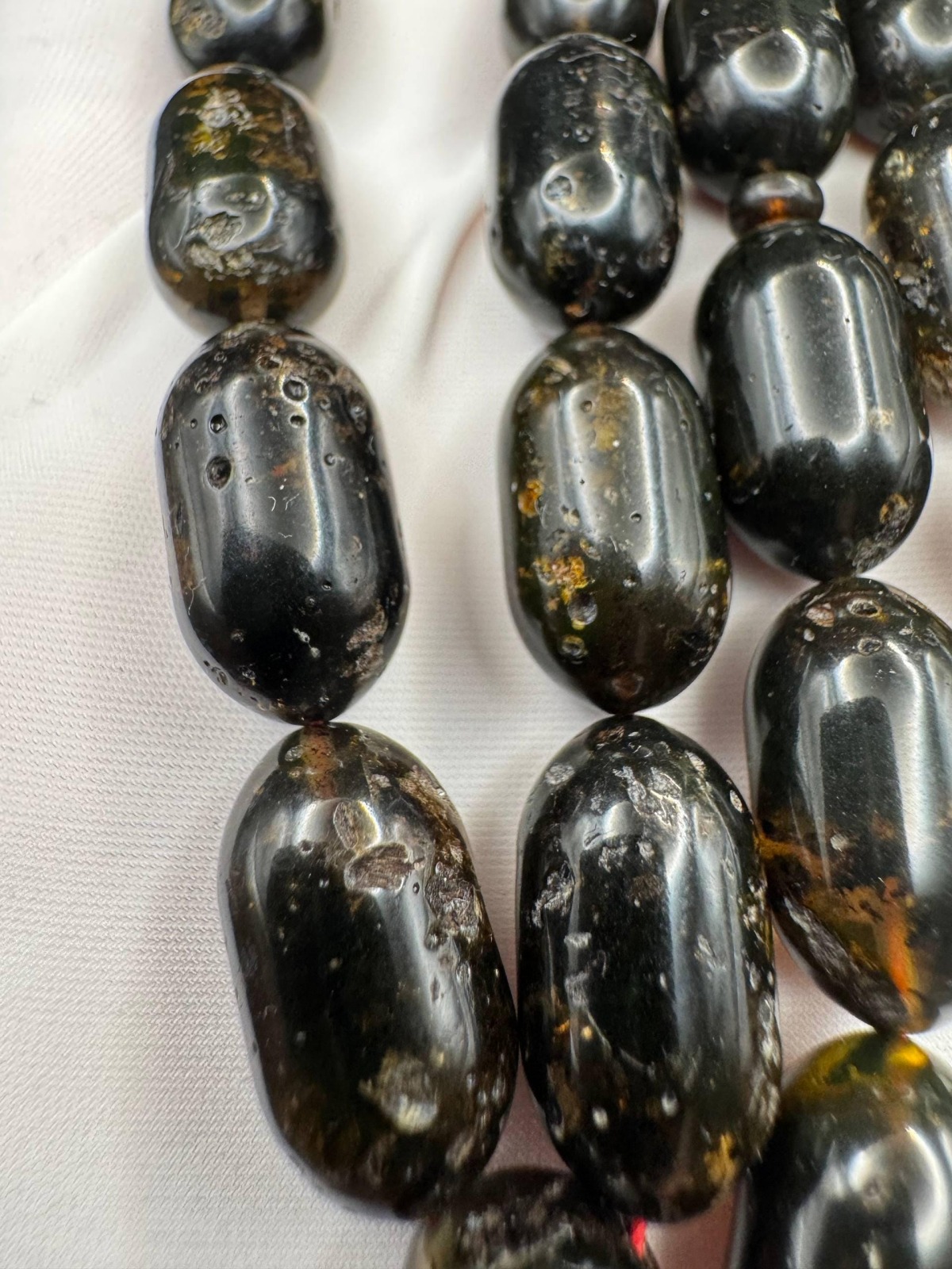 Dark Baltic Amber Misbaha, Polished Oval Prayer Beads