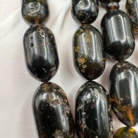 Dark Baltic Amber Misbaha, Polished Oval Prayer Beads