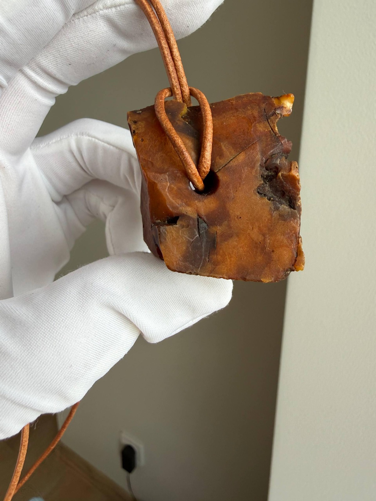 Raw Untreated Baltic Amber Pendant, Natural Hole, 18g