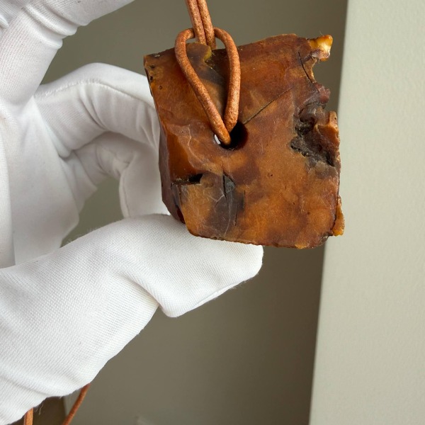 Raw Untreated Baltic Amber Pendant, Natural Hole, 18g