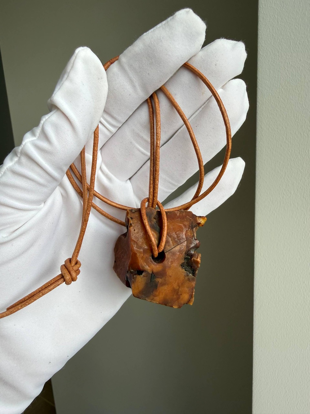 Raw Untreated Baltic Amber Pendant, Natural Hole, 18g