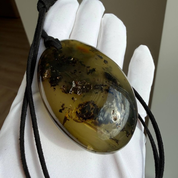 Large Green Baltic Amber Pendant, Olive and Honey, 43g