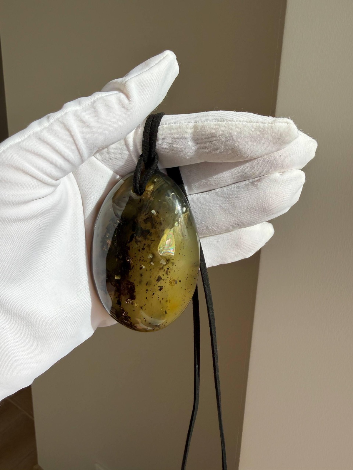Large Green Baltic Amber Pendant, Olive and Honey, 43g