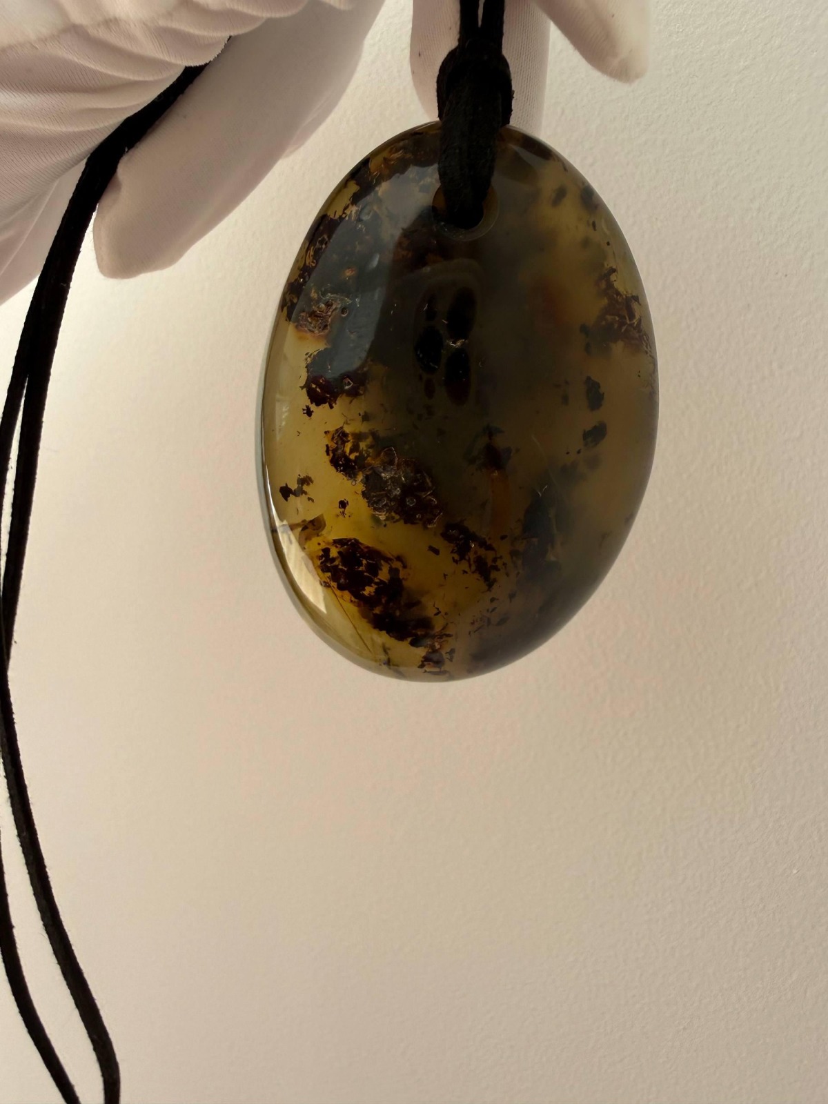 Large Green Baltic Amber Pendant, Olive and Honey, 43g