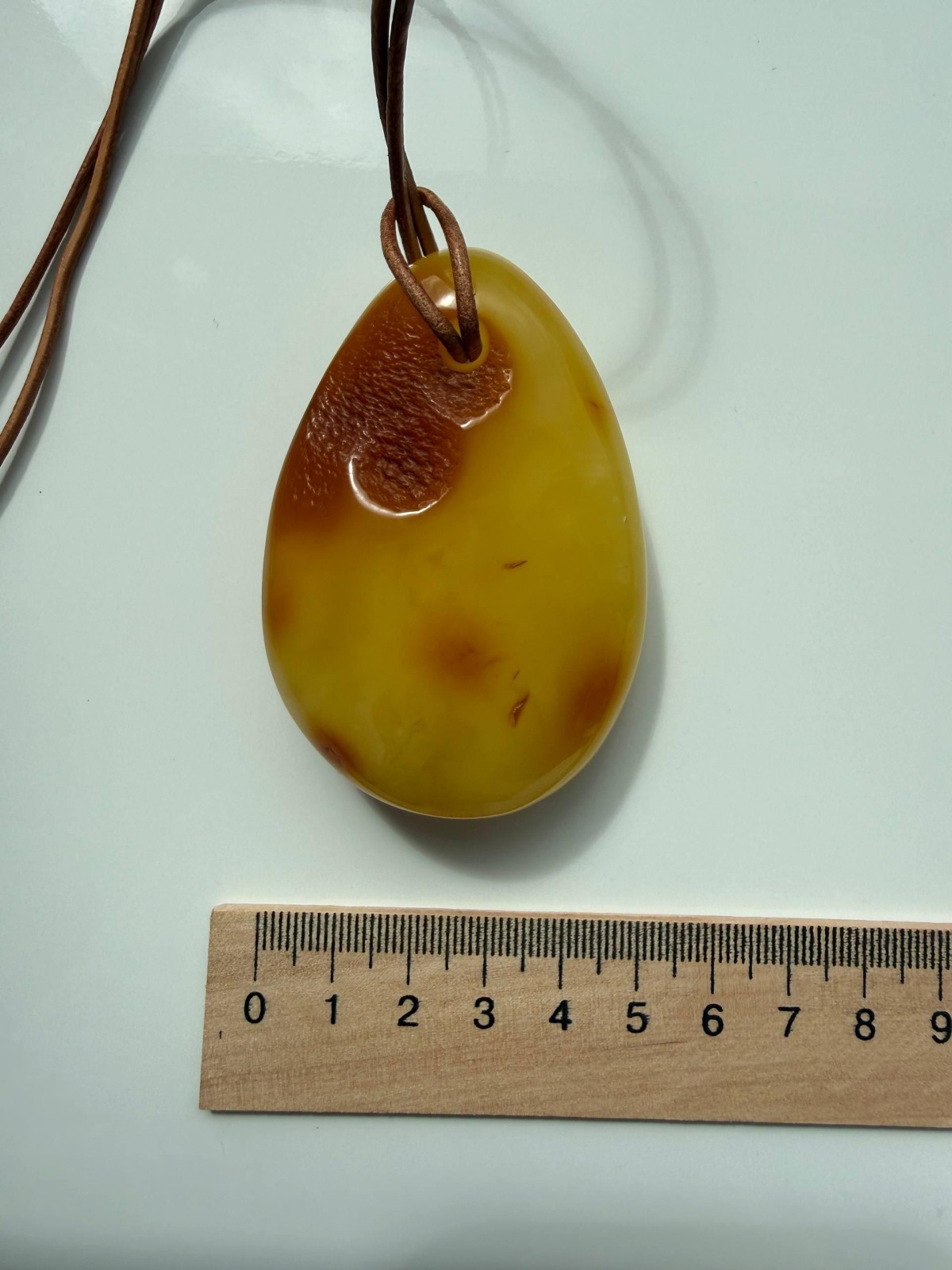 Large Egg Yolk Baltic Amber Pendant on Leather Cord, 41g