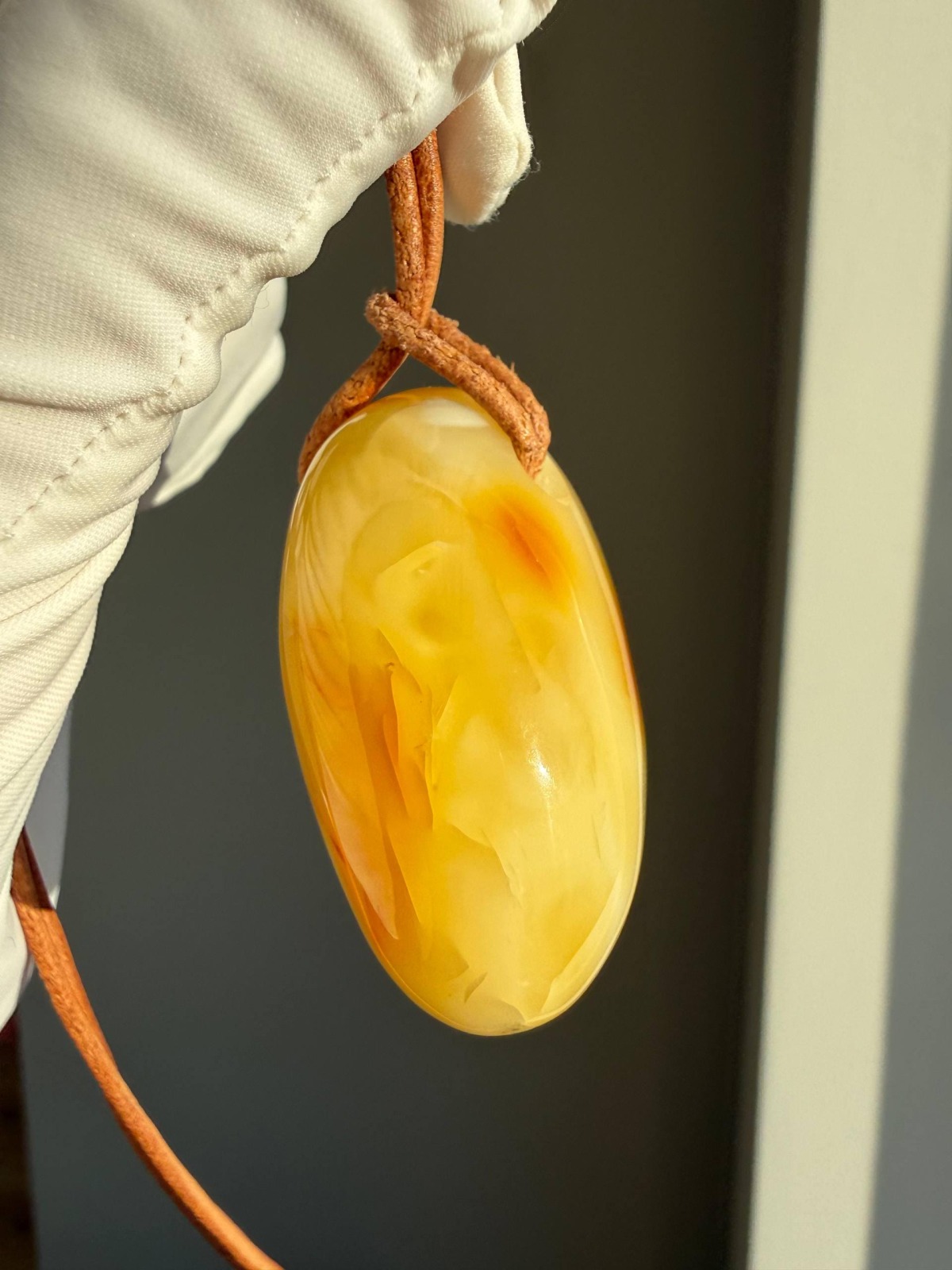 Milky Butterscotch Baltic Amber Pendant, Freeform Swirls, 23g