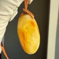 Milky Butterscotch Baltic Amber Pendant, Freeform Swirls, 23g
