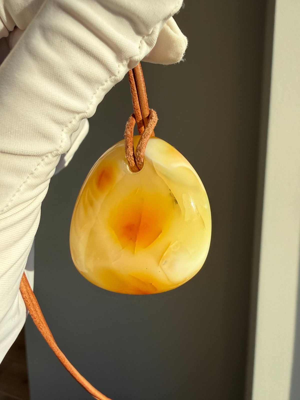 Milky Butterscotch Baltic Amber Pendant, Freeform Swirls, 23g
