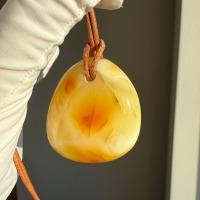 Milky Butterscotch Baltic Amber Pendant, Freeform Swirls, 23g
