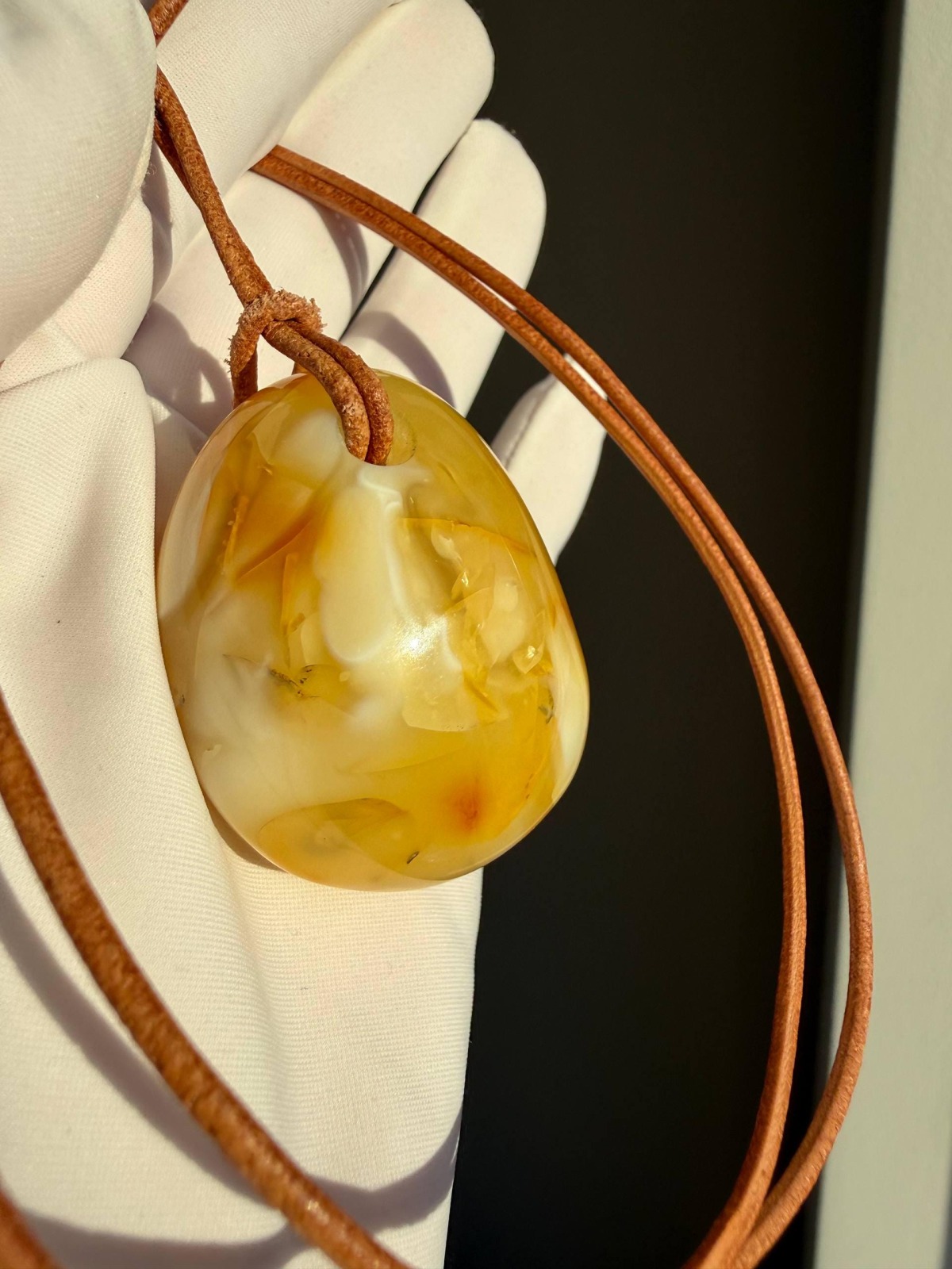 Milky Butterscotch Baltic Amber Pendant, Freeform Swirls, 23g