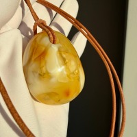 Milky Butterscotch Baltic Amber Pendant, Freeform Swirls, 23g