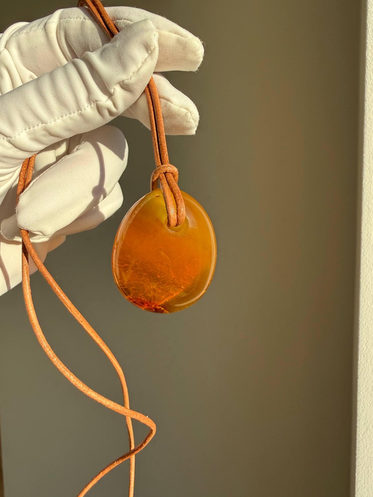 Honey Baltic Amber Teardrop Pendant on Leather Cord, 12g