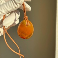 Honey Baltic Amber Teardrop Pendant on Leather Cord, 12g