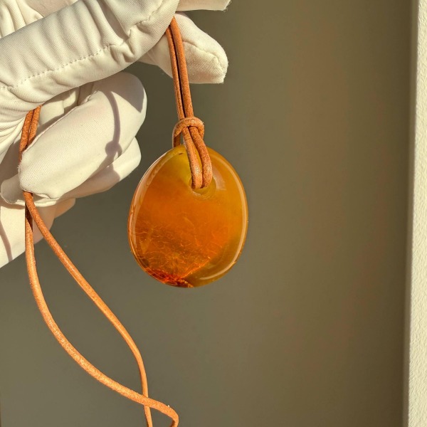 Honey Baltic Amber Teardrop Pendant on Leather Cord, 12g